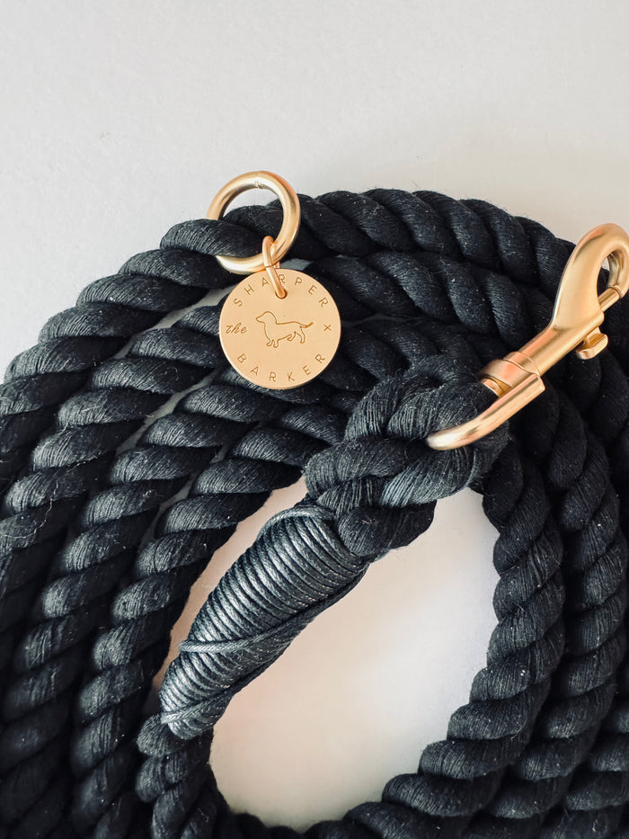 Hands Free Cotton Rope Leash - Black - Sharper Barker