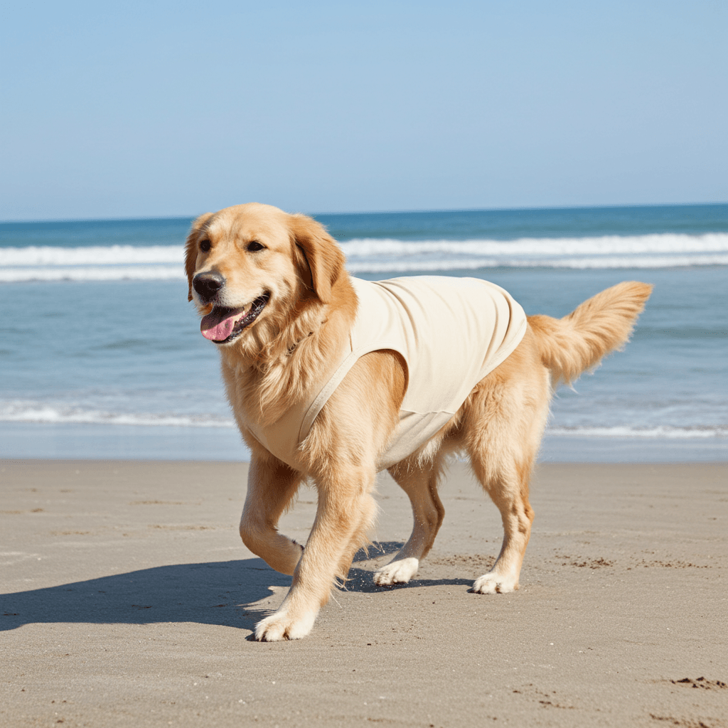 Beige UV Protection Dog Shirt โ Lightweight Rash Guard for Summer Adventures - Sharper Barker