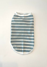 Seaside Stripes Sage Blue & White Striped Dog Shirt – Lightweight Summer Dog Tee for Small to Large Breeds - Sharper Barker