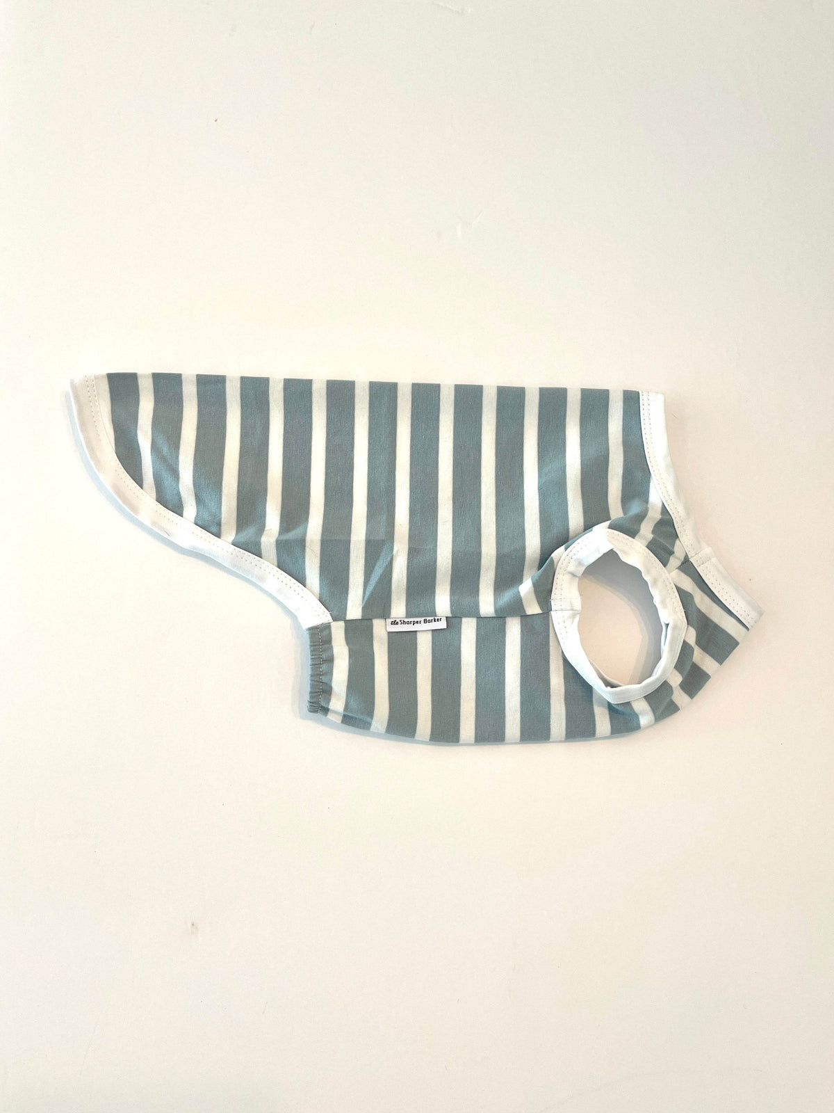 Seaside Stripes Sage Blue & White Striped Dog Shirt – Lightweight Summer Dog Tee for Small to Large Breeds - Sharper Barker
