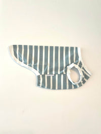 Seaside Stripes Sage Blue & White Striped Dog Shirt – Lightweight Summer Dog Tee for Small to Large Breeds - Sharper Barker