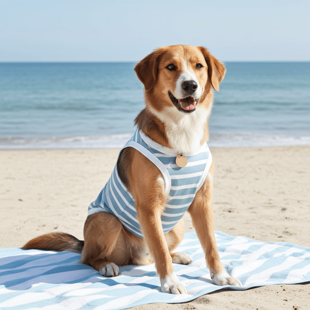 Seaside Stripes Sage Blue & White Striped Dog Shirt – Lightweight Summer Dog Tee for Small to Large Breeds - Sharper Barker