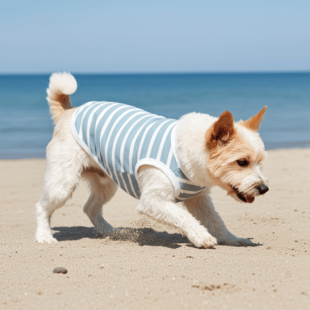 Seaside Stripes Sage Blue & White Striped Dog Shirt – Lightweight Summer Dog Tee for Small to Large Breeds - Sharper Barker