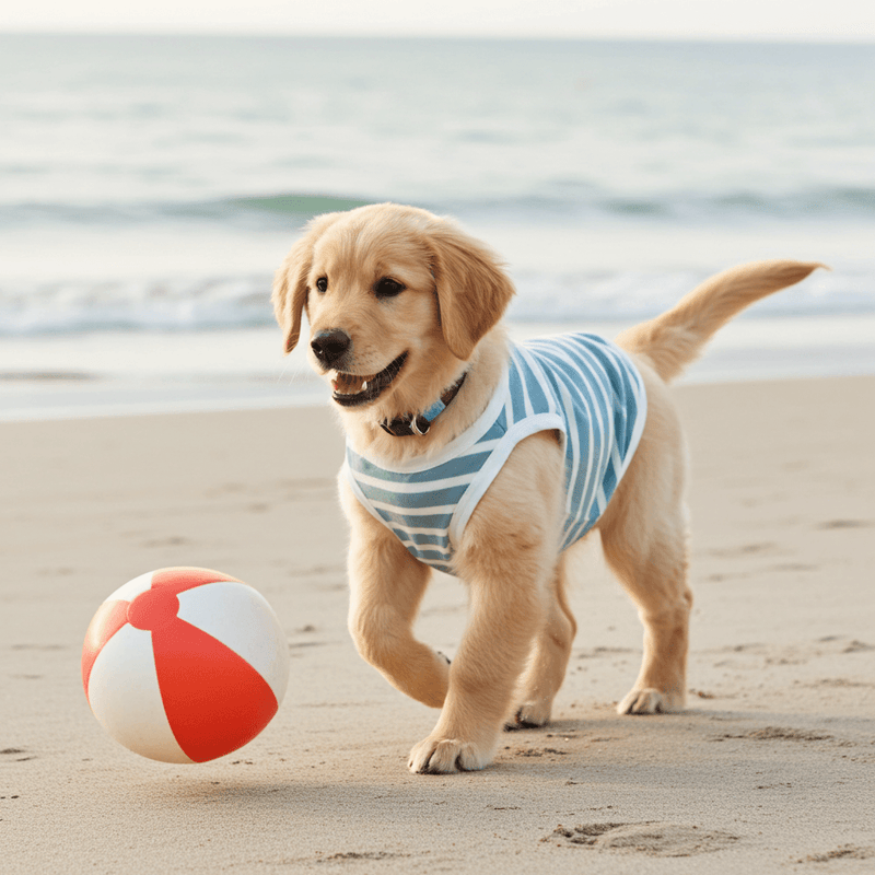 Seaside Stripes Sage Blue & White Striped Dog Shirt – Lightweight Summer Dog Tee for Small to Large Breeds - Sharper Barker