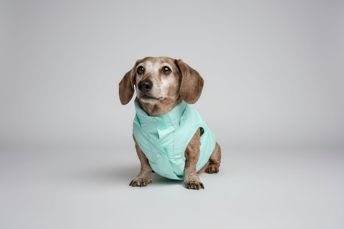 dog puffer coat in turquoise