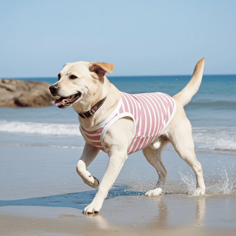 Sunset Stripes Pink & White Striped Dog Shirt – Lightweight & Breathable Dog Tee for Stylish Pups - Sharper Barker