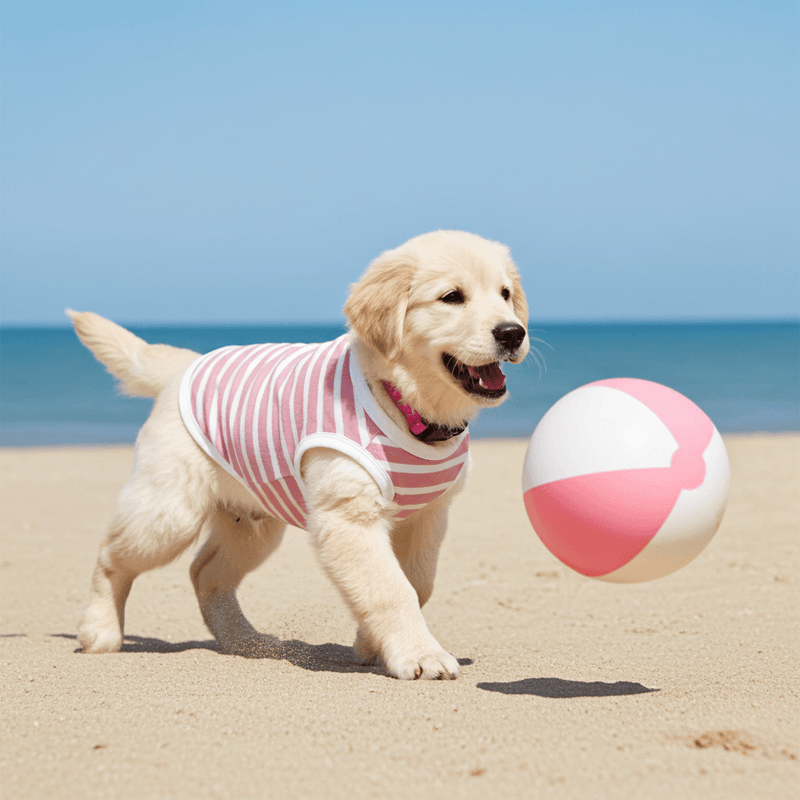 Sunset Stripes Pink & White Striped Dog Shirt – Lightweight & Breathable Dog Tee for Stylish Pups - Sharper Barker
