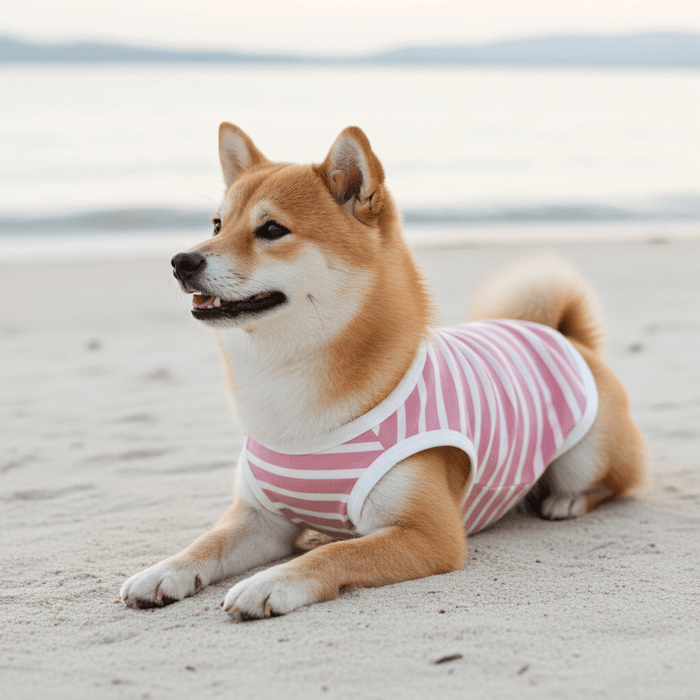 Sunset Stripes Pink & White Striped Dog Shirt – Lightweight & Breathable Dog Tee for Stylish Pups - Sharper Barker